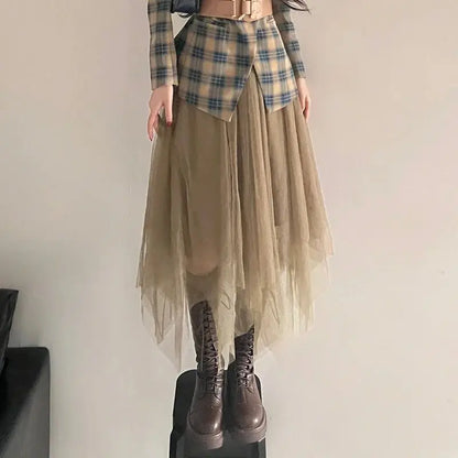 Romantic Tea Break Suit Jacket Small Fragrance Style Suit Plaid Princess Half Skirt Light Mature Imperial Sister Two-piece Set