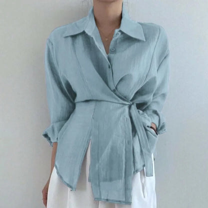 Vintage Fashion Long Sleeve Women Shirt Office Lady Elegant Chic Solid Button Blouses Casual Clothing