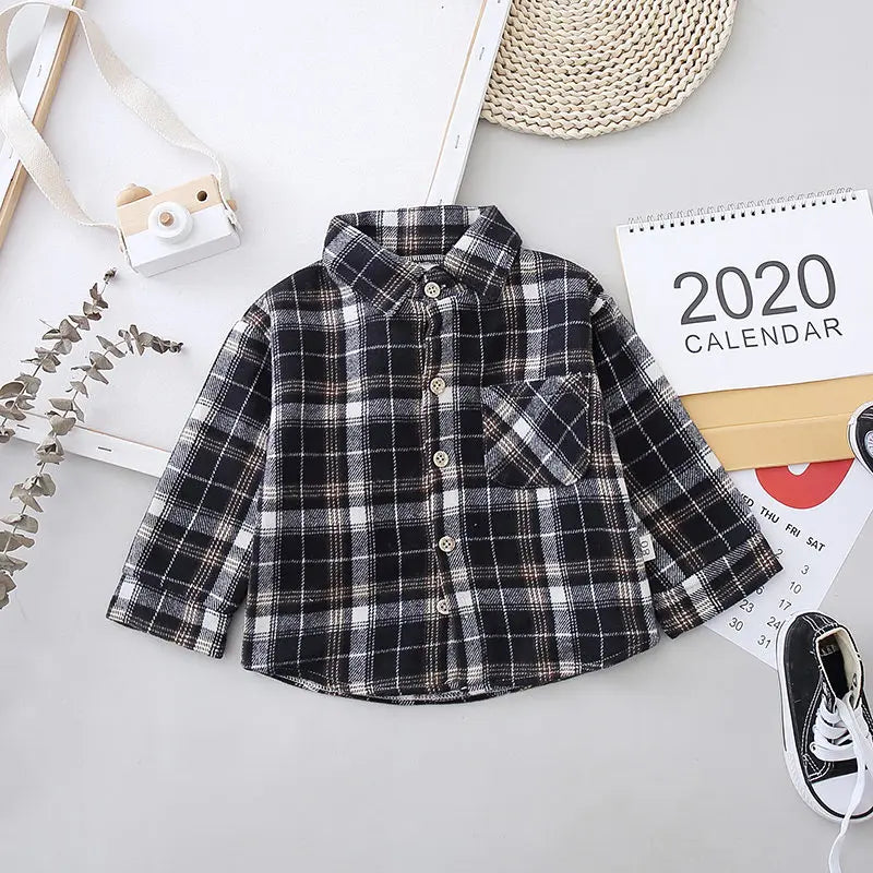 Fashion Boys Shirt New Plaid Style Kids Long Sleeve Shirts Children's Cotton Clothes Kids Boy Girls Thicken Blouses Velvet Tops