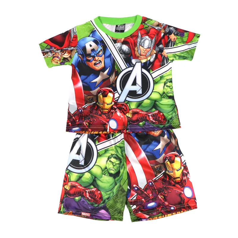 Children Pajamas Set Short Sleeve T Shirt Shorts Superhero Spiderman Costume Pyjamas Kids Boy Girls Pijamas Cartoon Baby Sleepw