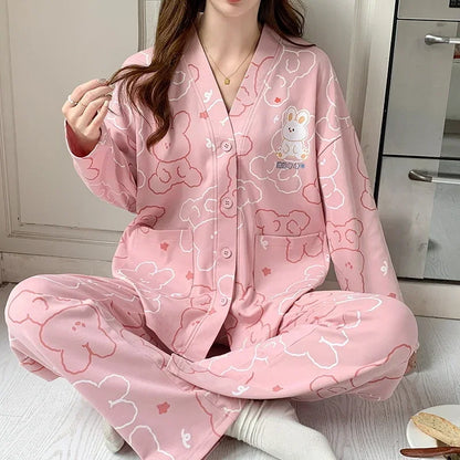 SUKAE Women Autumn Winter New Pajamas Sets Faux Cotton Sleepwear Casual Kimono Pijamas Sets Leisure Lapel Loungewear Homesuits