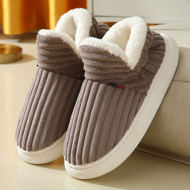 Bebealy Winter Men Shoes Winter Short Plush Men Slippers Outdoor Fur Non-slip House Shoes Casual Fuzzy Soft Cozy Men Shoes Women