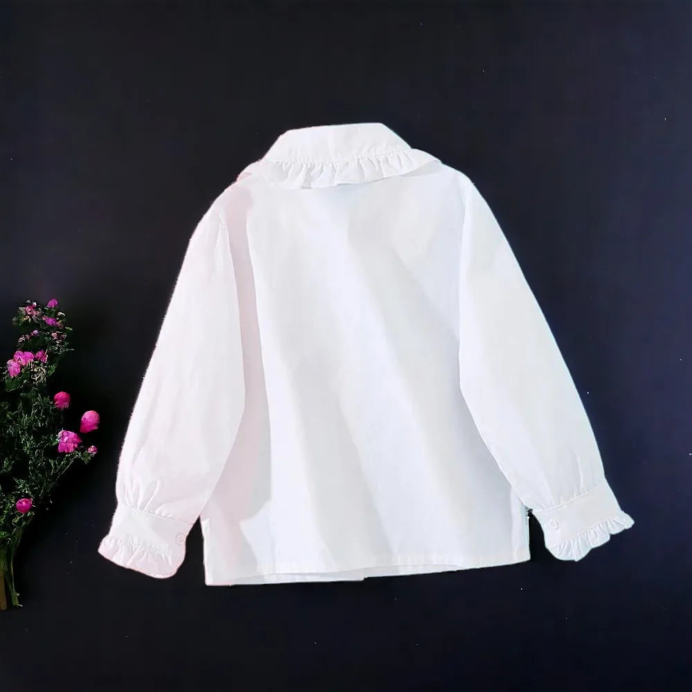 Baby Children's Clothing Spring Big Kids Clothes Long-sleeve White School White Lace Girls Blouses Children Cotton Shirt