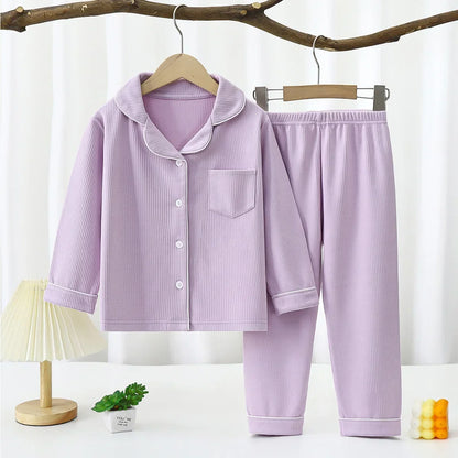 2025 Autumn Winter Children Pajama Sets Solid Color Sleepwear for Kids 1-16years Teen Pijamas Boys Girls Loungewear Baby Clothes