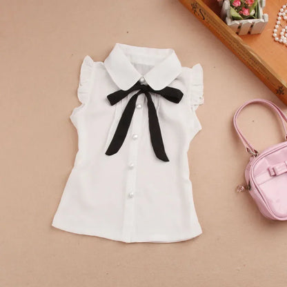 Summer School Girls White Blouse Shirts For Kids Girl Blouses Solid Color Chiffon Tops Baby Toddler Teenager Children Clothes