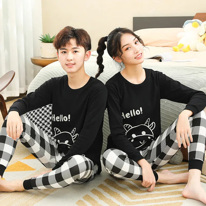 Teens Pijamas Long Sleeve Cotton Pyjamas Kids Clothes Sets Cartoon Big Boy Sleepwear Cute Pajamas For Girls 10 12 14 16 18 Years