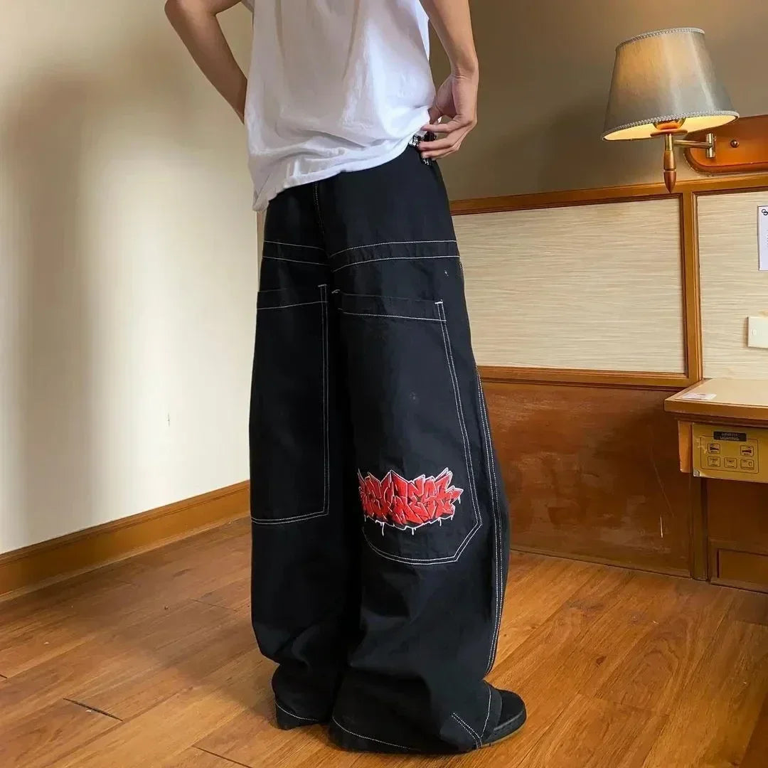 New Harajuku Hip Hop Cartoon Y2K Big Boy Jeans Women Graphic Embroidery Baggy Jeans Pants High Waist Wide Leg Trouser Streetwear