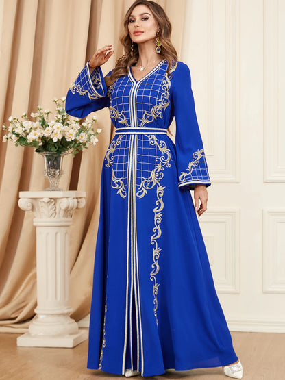 Elegant Autumn Arabic Maxi Dress for Women Abaya Caftan A-line Party Dresses 2 Piece Set Kimono Saudi Dubai Kaftan