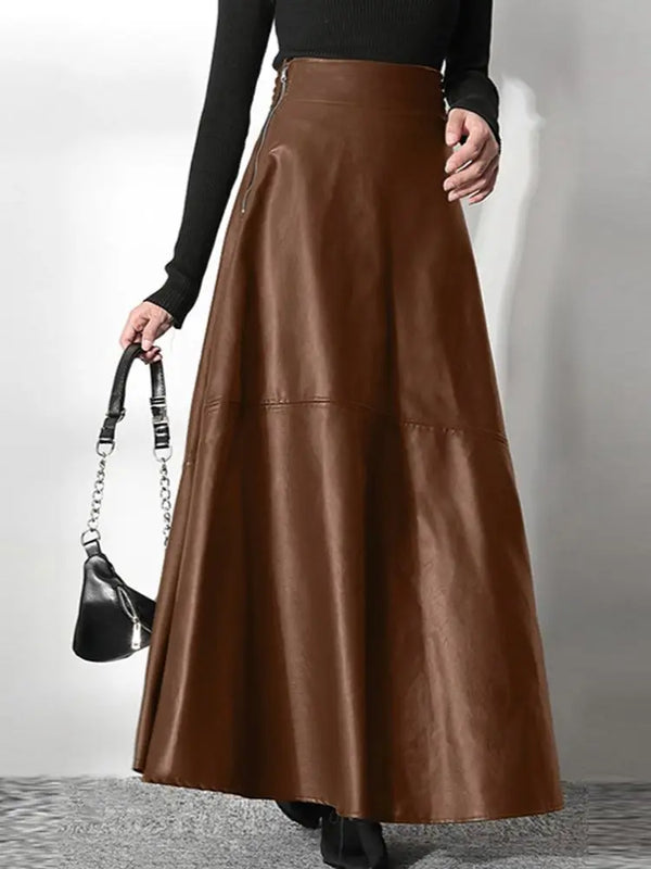 ZANZEA Women's PU Leather Maxi Skirt Spring Elegant OL Long Saias Fashion Solid Mujer Faldas Casual High Waist Zipper Jupe