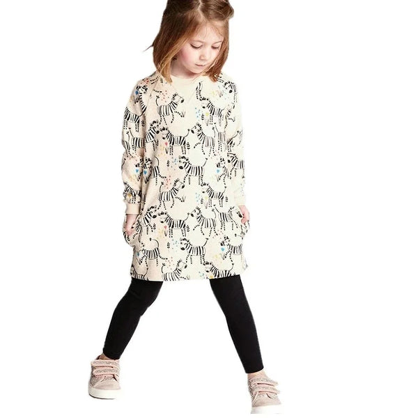 1-6 Years Girls Long Sleeve Dress Autumn Spring Kids Little Girls 100% Cotton Casual Dresses Children's Clothing