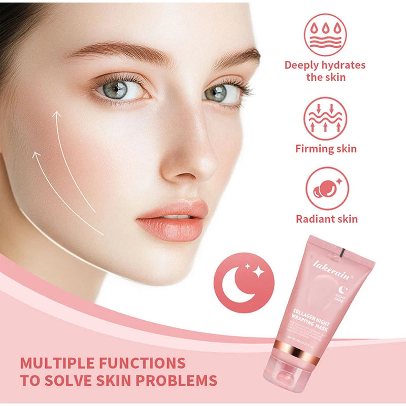 100g Pink Collagen Jelly Cream Peel-off Collagen Night Cream Mask Gentle Essence Shrinks Pores Moisturizes Brighten Serum Gel