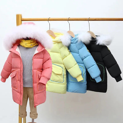 Children Winter Jacket Autumn Boy Plus Velvet Thick Warm Hooded Little Outerwear Coat 2-8 Years Kids Girl Parka Clothes