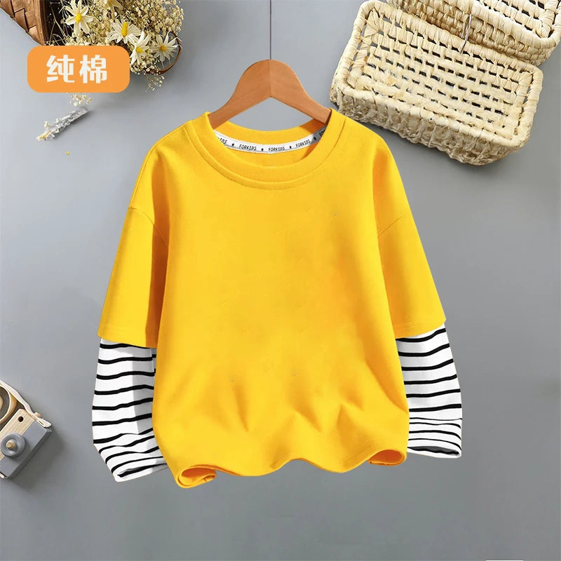 Cotton Children's Clothing Boys Girls T-Shirt Stripe Long Sleeve Kids Clothes Autumn Winter Sweatshirt Tops Tennage 6 8 10 Years