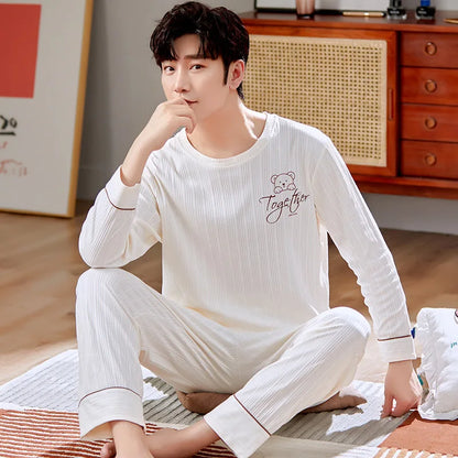 100% Cotton Men Pajamas Set Long Sleeve Pijama for Male S-XXXL Size Homewear Pure Cotton Loungewear Nightie Sleepwear Man Pyjama