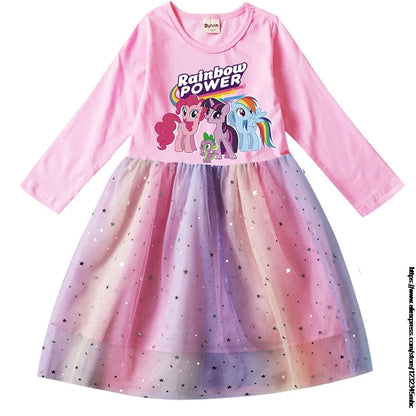 New Girls Dress Cotton Dresses My Little Baby girl pony Mesh Long Sleeves Princess Dress for Girls Birthday Gift