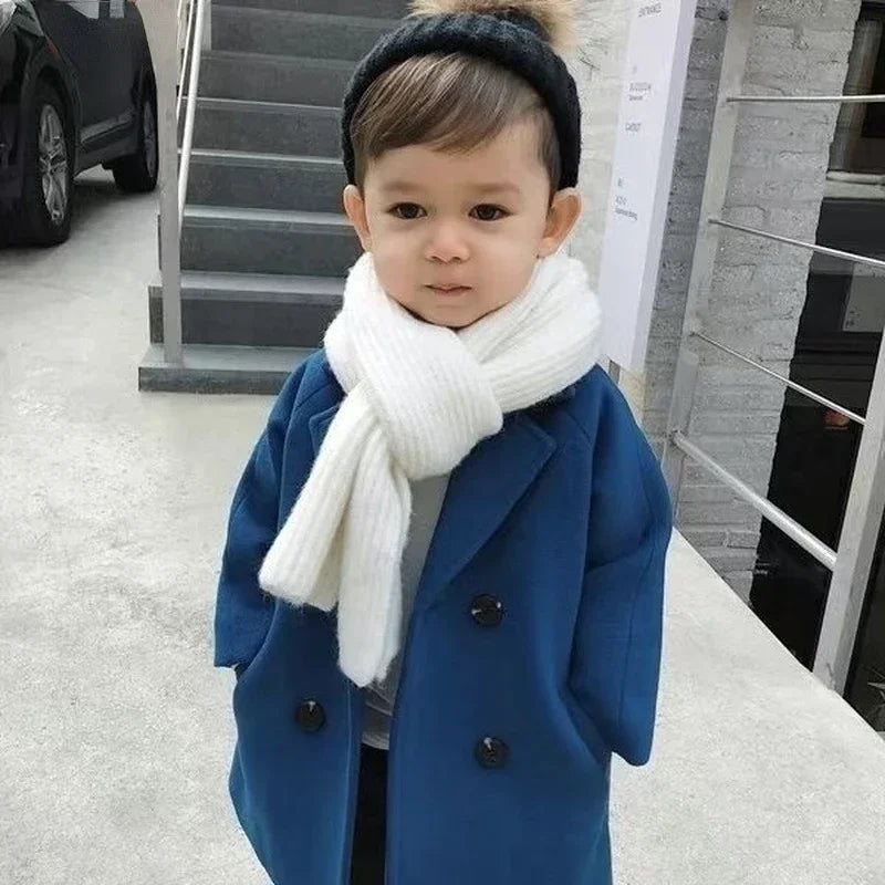 Winter Grid Jackets Boys Girl Woolen Double-breasted Baby Boy Trench Coat Lapel Autumn Kids Outerwear Coats Wool Overcoat