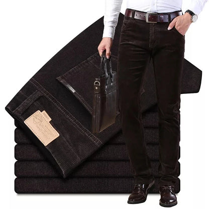 Autumn Winter Men`s Thick Warm Corduroy Pants Fleece Trousers Male Casual Business Style Long Jeans Men