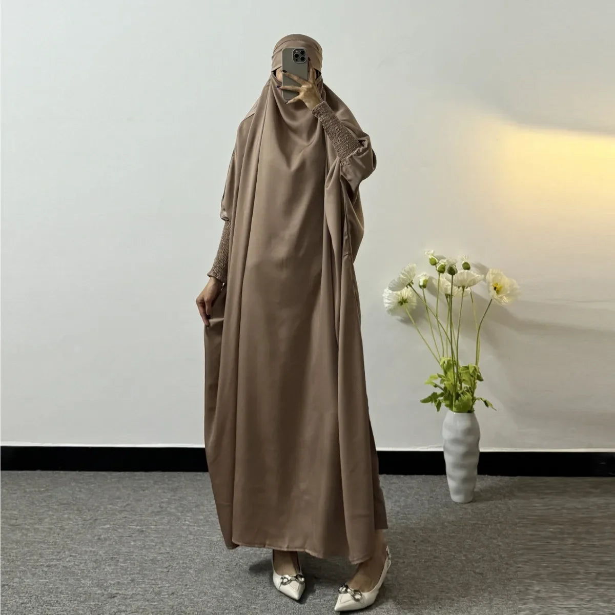 Ramadan Modesty Prayer Dress Women Jilbabs Kaftan Muslim Abayas Smocking Sleeve Dresses