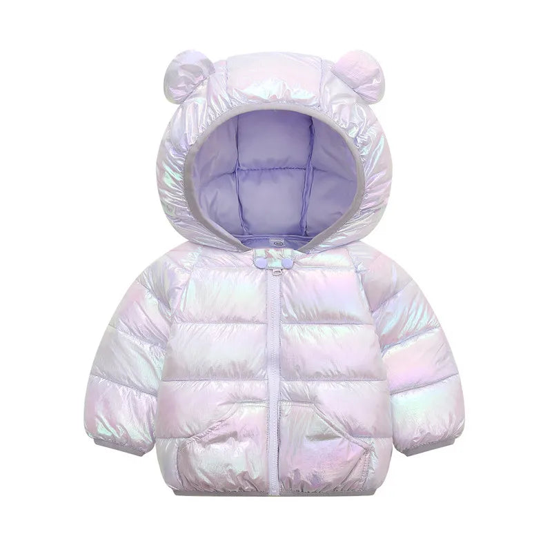 1-6 Years Colorful Autumn Winter Girls Jacket Thick Keep Warm Little Ears Hooded Coat For Kids Children Padded Cotton Outerwear