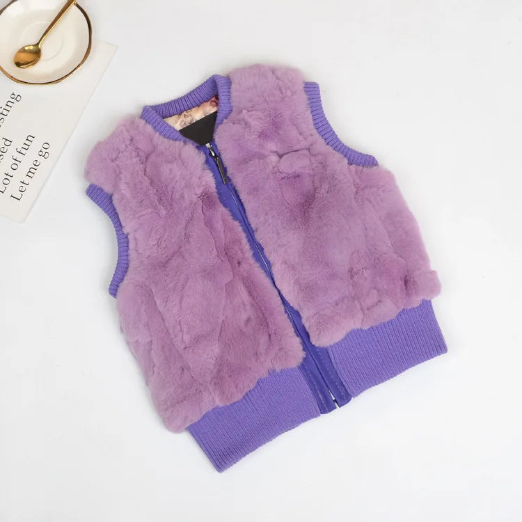 Autumn Winter Fur Vest Ladies Fur Coat Woman Vest Children Short Rex Rabbit Fur Womens Tops And Blouses Boys Girls Parent-child