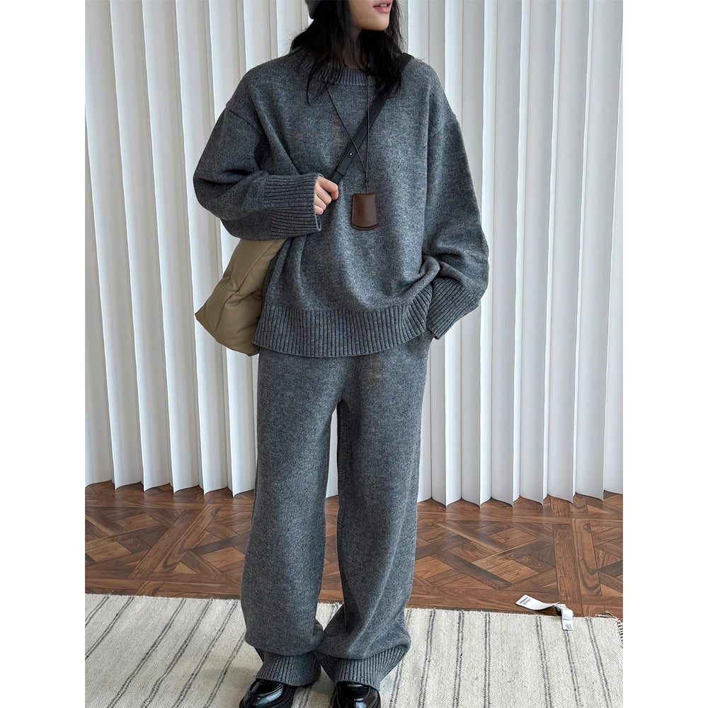 Women Sweater Suits High Quality 50% Wool Pullover With Knitted Pants Two Piece Sets Tracksuits Ladies Outfits Winter Clothes