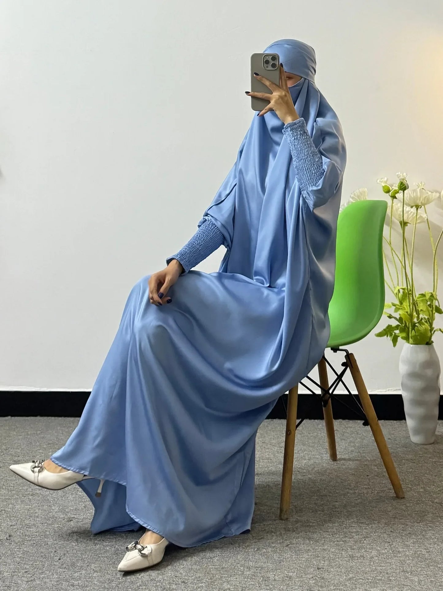 Ramadan Modesty Prayer Dress Women Jilbabs Kaftan Muslim Abayas Smocking Sleeve Dresses