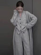 Loose Knitted Suit Autumn Women Set V Neck Vest Long Sweater Coat + Wide Legs Pants Suit Female Tracksuit 3 Piece Set Women