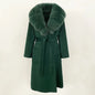 Natural Real Fox Fur Collar Jacket Winter Wool Woolen Long Fur Ladies Women Warm Outerwear Casual Clothes for Lady