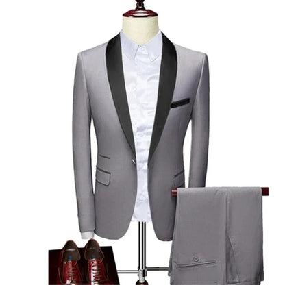 Men Skinny 3 Pieces Set Formal Slim Fit Tuxedo Prom Suit / Male Groom Wedding Blazers High Quality Dress Jacket Coat Pants Vest