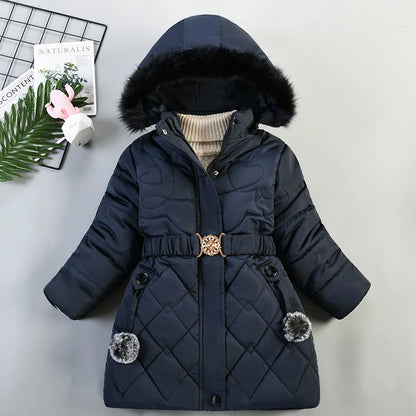 4 5 6 7 8 9 10 Years Winter Girls Jacket Warm Fashion Furball Little Princess Coat Hooded Zipper Girls Outerwear Kids Clothes