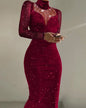 Rhinestone Contrast Mesh Long Sleeve Glitter Bodycon Dress Women Wrapped Long Dresses Slim Fit Sheath Evening Dresses Prom