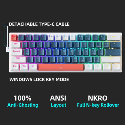 Machenike K500-B61 Mini Mechanical Keybaord 60% Form Factor 61Keys Gaming Keybaord Wired Full Key Hot-Swappable RGB Backlit