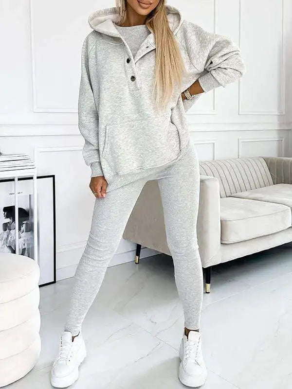 Fashion Hooded Long-sleeved Vest + Sweatshirt Coat + Pants 3-piece Set Women Autumn Winter Solid Color Casual Sports Suit Female