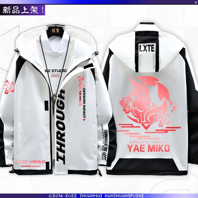 Anime Genshin Impact Yae Miko Jackets Autumn Winter Outerwear Fashion Hooded Outwear Slim Fit Hoody Birthday Gifts Boys Girls