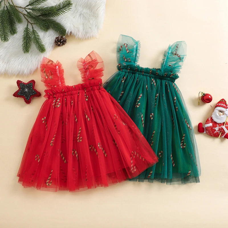 Toddler Christmas Tutu Dress Baby Girl Sleeveless Layered Tulle Dress Little Girl Princess Dresses Christmas Outfit Size 6M-4Y