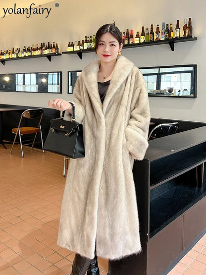 New Real Fur Coat Women's Mink Fur Jacket Purple Label Velvet Grade Over Knee Long Fur Coats Female Winter Jackets