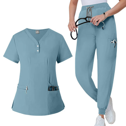 Women's Medical Frosted Pants with Mid Waist Elastic Wrinkle Resistant Slim Fit Pants Waist Drawstring Pocket Surgical Uniform