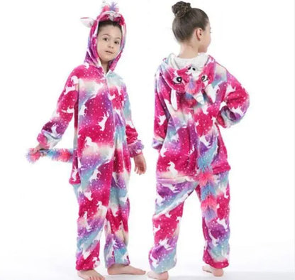 New Children Pajamas Winter Sleepwear Boys Onesies Girls Pyjama Set Cute Stitch Unicorn Skeleton Animal Kids Pijamas Jumpsuit