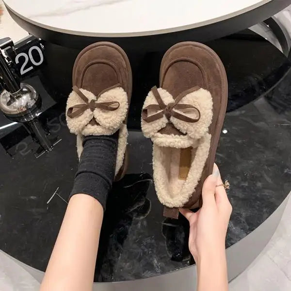 Soft Round Toe Winter Shoes Women Casual Female Sneakers Flats Clogs Platform Loafers With Fur Autumn Dress Retro Creepers New