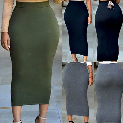 New Muslim Thick Solid Women Skirt Fashion High Waist Stretch Bodycon Slim Long Ladies Elegant Pencil Skirt