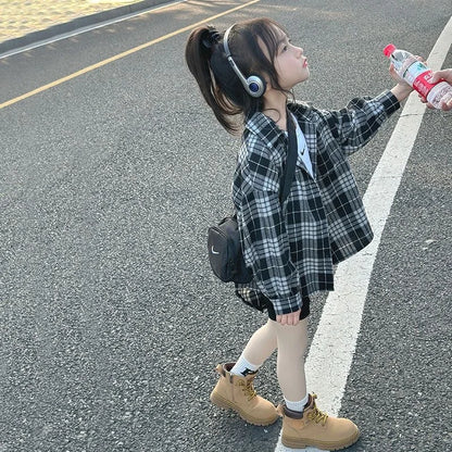 Plaid Shirts & Blouses For Girls Korean Children's Clothing 2025 Autumn Winter Cotton Baby Tops Children Kids Boys Wear 2 Years