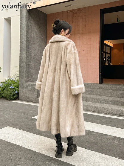 New Real Fur Coat Women's Mink Fur Jacket Purple Label Velvet Grade Over Knee Long Fur Coats Female Winter Jackets