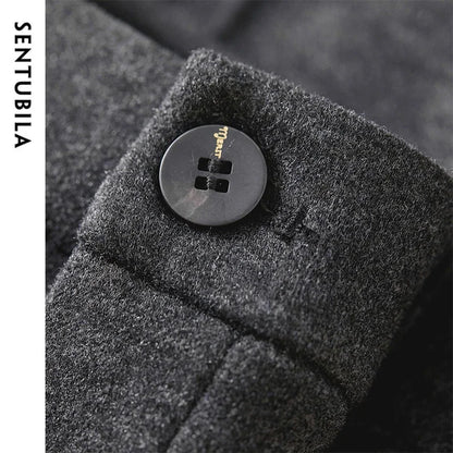 SENTUBILA Wool Blend Flare Pants Women Winter Thick Warm Trousers High Waist Office Lady Fashion