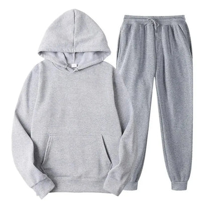 Men's Autumn and Winter New Solid Color Hoodie+pants Two-piece Set Fashionable Casual Sports Set Size S-4XL