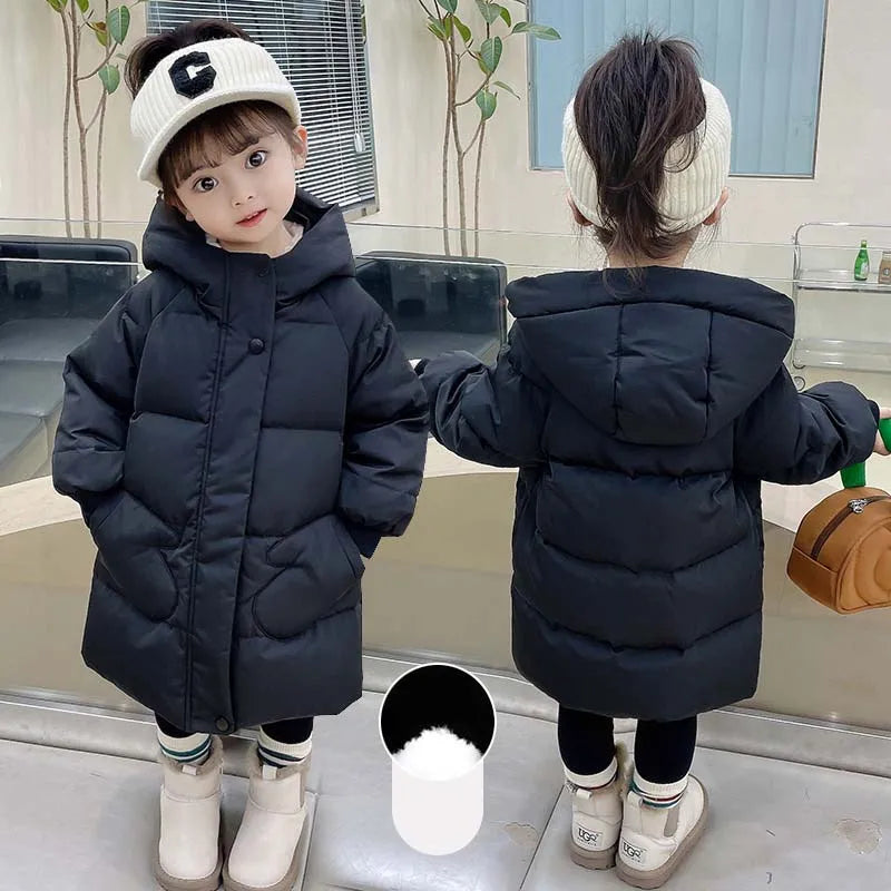 New Autumn Winter Girls Jacket Keep Warm Fashion Little Princess Coat Hooded Zipper Baby Outerwear Birthday Gift Kids Clothes