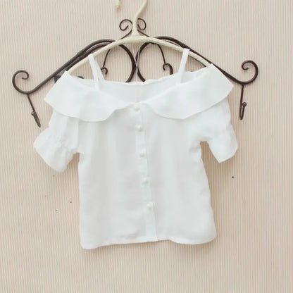 Summer School Girls White Blouse Shirts For Kids Girl Blouses Solid Color Chiffon Tops Baby Toddler Teenager Children Clothes