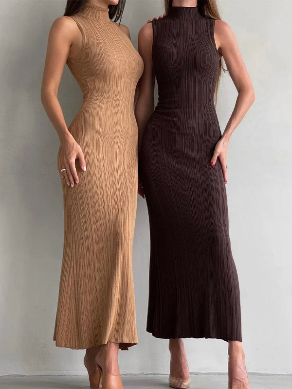 Tossy Sleeveless Knitwear Turtleneck Long Dress Female Slim Elegant Fashion Autumn Ribbed Knit Dress For Women Maxi Dress