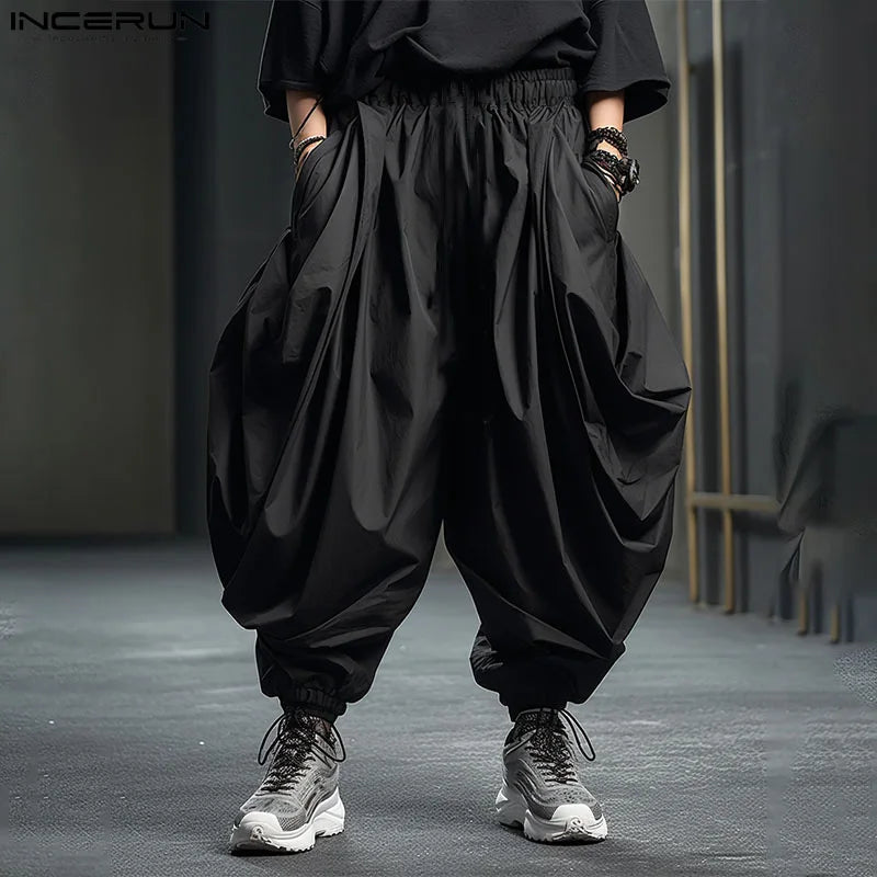 Men Irregular Pants Solid Elastic Waist Joggers Loose Trousers Men Streetwear 2025 Drop-crotch Casual Harem Pants INCERUN S-5XL