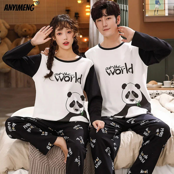 His and Hers Pajamas Fashion Matching Pyjamas Long Sleeved Cartoon Printing Fall Winter Big Size Youth Couple's Pijama Sleepwear