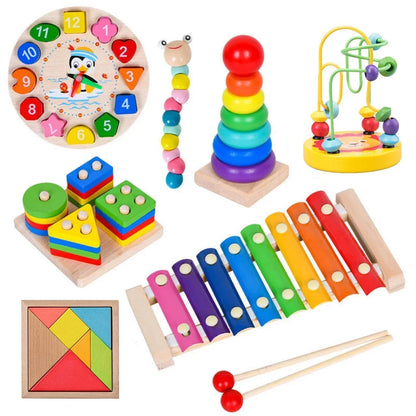 Montessori Wooden Toys for Babies 1 2 3 Years Boy Girl Gift Baby Development Games Wood Puzzle for Kids Educational Learning Toy (Toy)